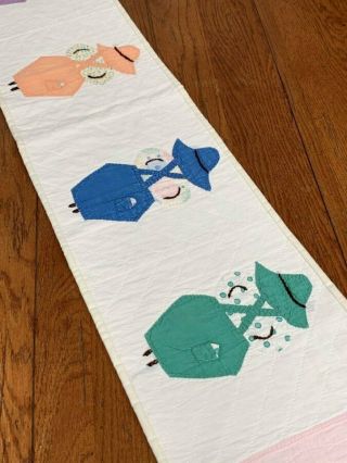 Darn Sweet C 1930s Overall Sam Quilt Table Bed Runner Vintage 68 X 10