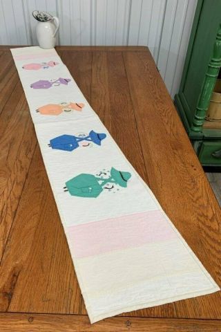 Darn Sweet c 1930s Overall Sam QUILT Table Bed Runner Vintage 68 x 10 3