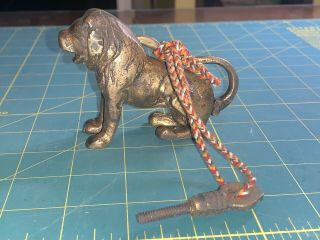 Rare Antique Brass Lion Figural Padlock Lock Threaded Screw Key Vintage