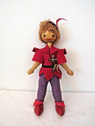 Vintage Walt Disney Character 7 1/2 " Tall Jointed Peter Pan Wooden Doll Figure