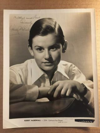 Roddy Mcdowall Rare Very Early Autographed 8/10 Photo Early 40s Lassie