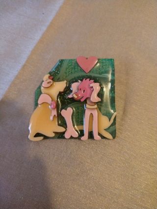 Rare Lucinda Pet Pin Dog Lovers Dogs Pink Blue Green Vintage Pink Heart