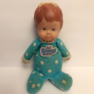 Vtg Mattel 1982 Lil Drowsy Beans Bag Doll Blue Polka - Dot Outfit Small Baby Girl