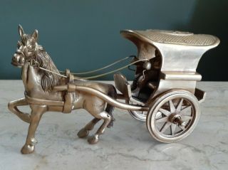 Vintage Antique Brass Horse And Carriage Buggy Driver
