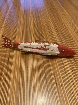 Vintage Spearing Decoy Minnesota Folk Art Lure Dark House Fish