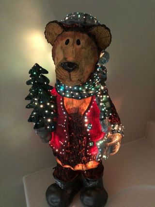 Rare Fiber Optic Colored Lights Christmas Bear Holding Tree Extra Bulb