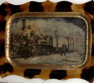 Rare Antique 1/4 Plate Ambrotype Photo Steam Train Guard Man Workers