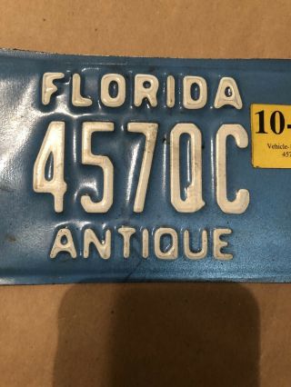 Antique Motorcycle License Plate Florida Blue 457QC Harley Bobber Indian 2