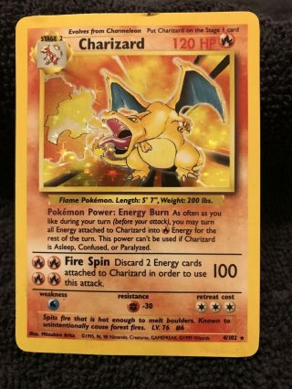 Pokemon Charizard 4/102 Base Set Unlimited Holo Rare Foil 1999 Wotc Card Lp