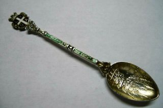 Vintage Sterling Silver Enameled Souvenir Spoon " Lugano L,  V,  G,  A,  " Switzerland