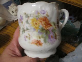 Antique Vintage Porcelain Shaving Mug With Flowers Around Fancy
