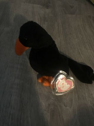 Vintage Ty Beanie Baby Caw The Crow 3rd Gen Hang Tag 1995 - Pvc Pellets,  Rare
