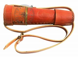 Antique Brass Leather Spyglass Vintage Telescope 18 " Old War Model With Cap Belt