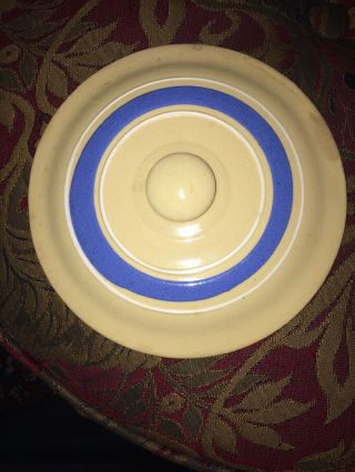 vintage RARE blue and white banded bowl with lid WATT pottery oven ware 8.  5 inch 3