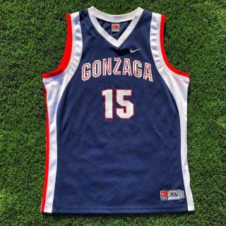 Rare Vtg Nike Blue Gonzaga Bulldogs College Basketball 15 Ncaa Jersey Xl