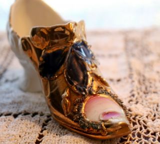 Antique Porcelain Hand Painted Shoe Figurine With Gold From Germany 5 " In Size
