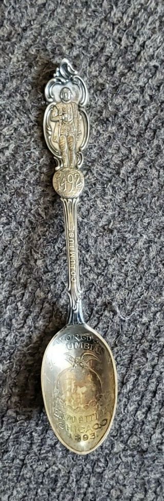 Antique 1893 Columbus World Columbian Exposition Sterling Silver Souvenir Spoon