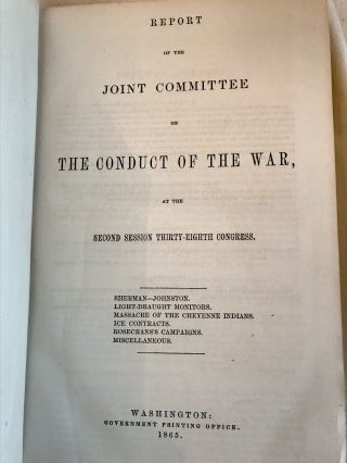 RARE BOOK 1865 REPORT ON THE CONDUCT OF THE WAR VOL.  2 AND VOL.  3 CIVIL WAR 2