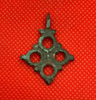 Ancient Bronze Rare Cross Pendant Viking Period 9 - 12 Ad Kievan Rus