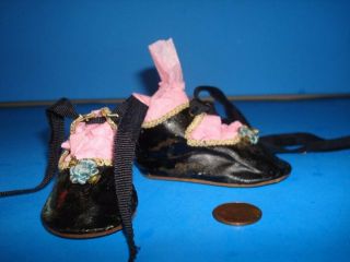 Antique Vtg.  German Black Doll Shoes For French Or German Bisque