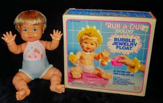 Rare Vintage 1973 Ideal Rub - A - Dub Dolly Baby Doll Bubble Jewelry Float Complete