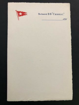 Rms Cedric - White Star Line | Rare Letterhead