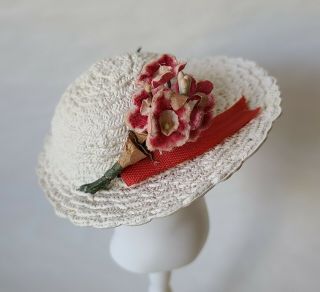Vintage 1950s Vogue Ginny Doll Or Madame Alexander Wendy White Hat With Flowers