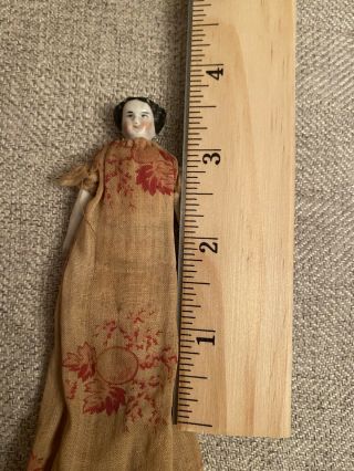 “as Is” Little 3.  5” Antique Civil War Era China Doll W Clothes