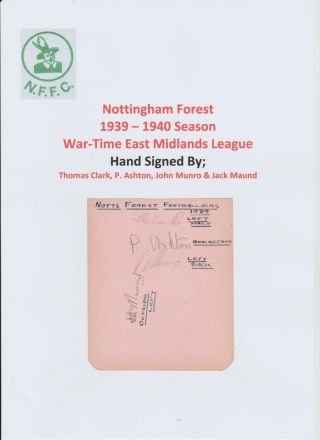 Nottingham Forest 1939 - 1940 Rare Hand Signed Book Page 4 X Signatures