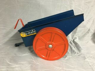 Rare 1950s Tru - Matic Pressed Steel Dump Cart Wagon Pull Behind For Sit & Ride