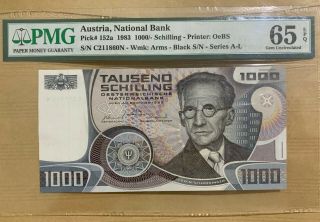 1983 Austria 1000 Schilling Pick 152a Pmg 65 Epq Unc Rare Banknote