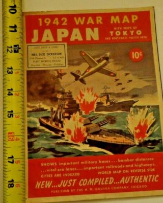 1942 Japan War Map Adjacent Territory Tokyo Northwest Pacific Area