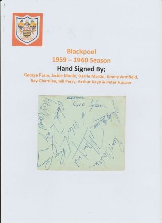Blackpool 1959 - 1960 Rare Hand Signed Autograph Book Page 8 X Sigs,