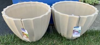 2 Better Homes And Gardens 20 - In W X 15.  25 - In H Beige Fluted Plastic Planter