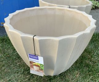 2 Better Homes And Gardens 20 - in W x 15.  25 - in H Beige Fluted Plastic Planter 2
