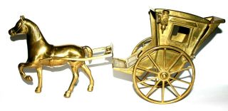 Vintage 1960s Large Golden Brass Horse And Carriage Collectors Rare