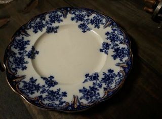 Antique Flow Blue 10 " Dinner Plate With Gold Trim