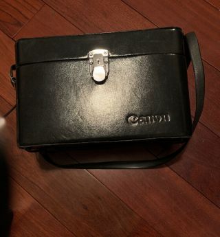Vintage Antique Black Leather Locking Camera Bag Canon Hard Case Made In Japan