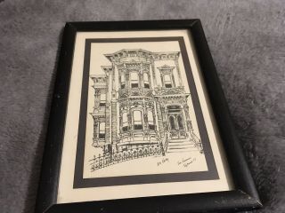 Rare Framed Hand - Drawn Picture San Francisco House.  Vintage Toothpick Drawing.