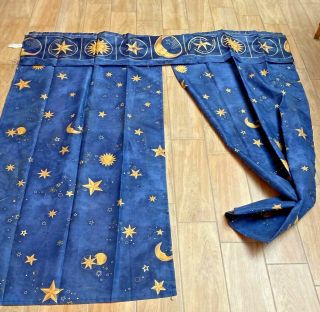 Vtg Fabric Shower Curtain W/ Valance Celestial Sun Moon Planets Stars 90’s Gb3
