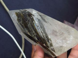 866g Natural Rare Green Tourmaline Quartz Crystal Point Healing A14