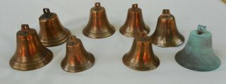 8 Vintage Or Antique Brass Sleigh Bells