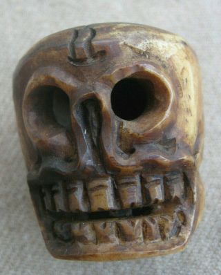 Antique Old Handmade Tantrik Tibetan Yak Bone Skull Bead.  Nepal