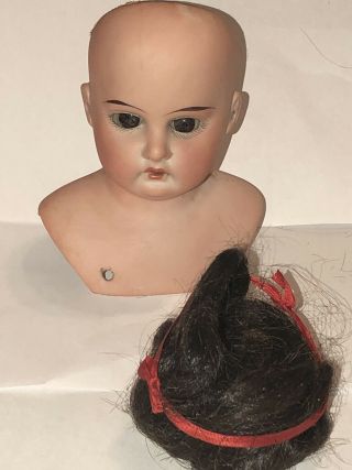 Antique Armand Marseille 3200 Bisque Head With Wig And Red Ribbon 3200 Acm Dep