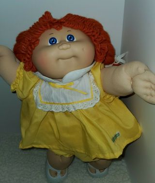 Vintage 1985 Cabbage Patch Girl Doll With Red Hair & Yellow Dress 2