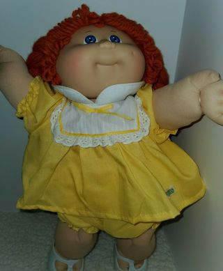 Vintage 1985 Cabbage Patch Girl Doll With Red Hair & Yellow Dress 3
