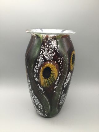 1995 Robert Eickholt Art Glass Vase - Rare Colors Peacock
