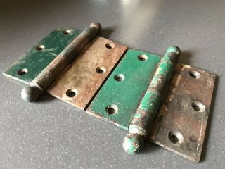 Pair Vintage Chippy Green Door Hinges Ball Pin 3 1/2 "
