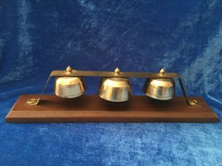 3 Antique / Vintage Mounted Brass Sleigh Bells For Carriage Buggy Sound