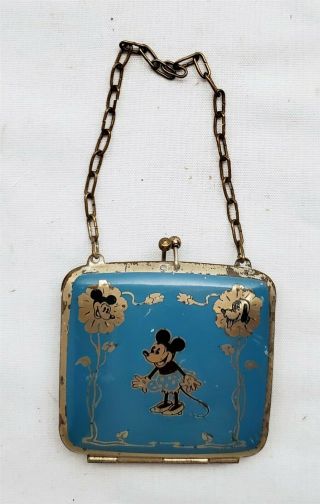A25 RARE VINTAGE 1930 ' S WALT DISNEY MICKEY AND MINNIE MOUSE METAL COIN PURSE 3